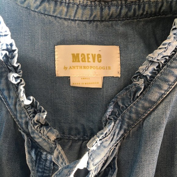 Anthro: Maeve Denim Pilcro Chambray Ruffle Blouse - Picture 6 of 6